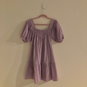 PURPLE POLK-A-DOT PUFF SLEEVE DRESS